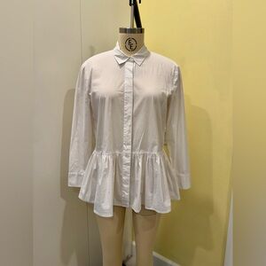 DKNY Ivory Button-Down Peplum Blouse